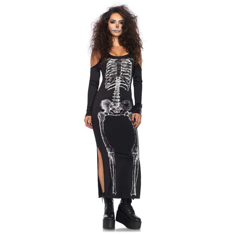 Leg Avenue - Side Slit Skeleton Kostüm Kleid - Schwarz/Weiß Product image